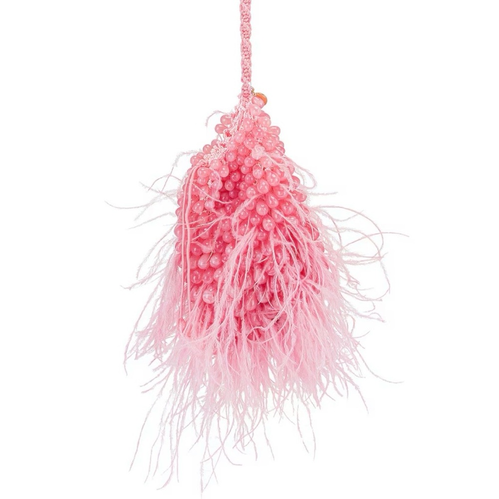 cult gaia Pink Beaded Feather Tassel Bag Charm
